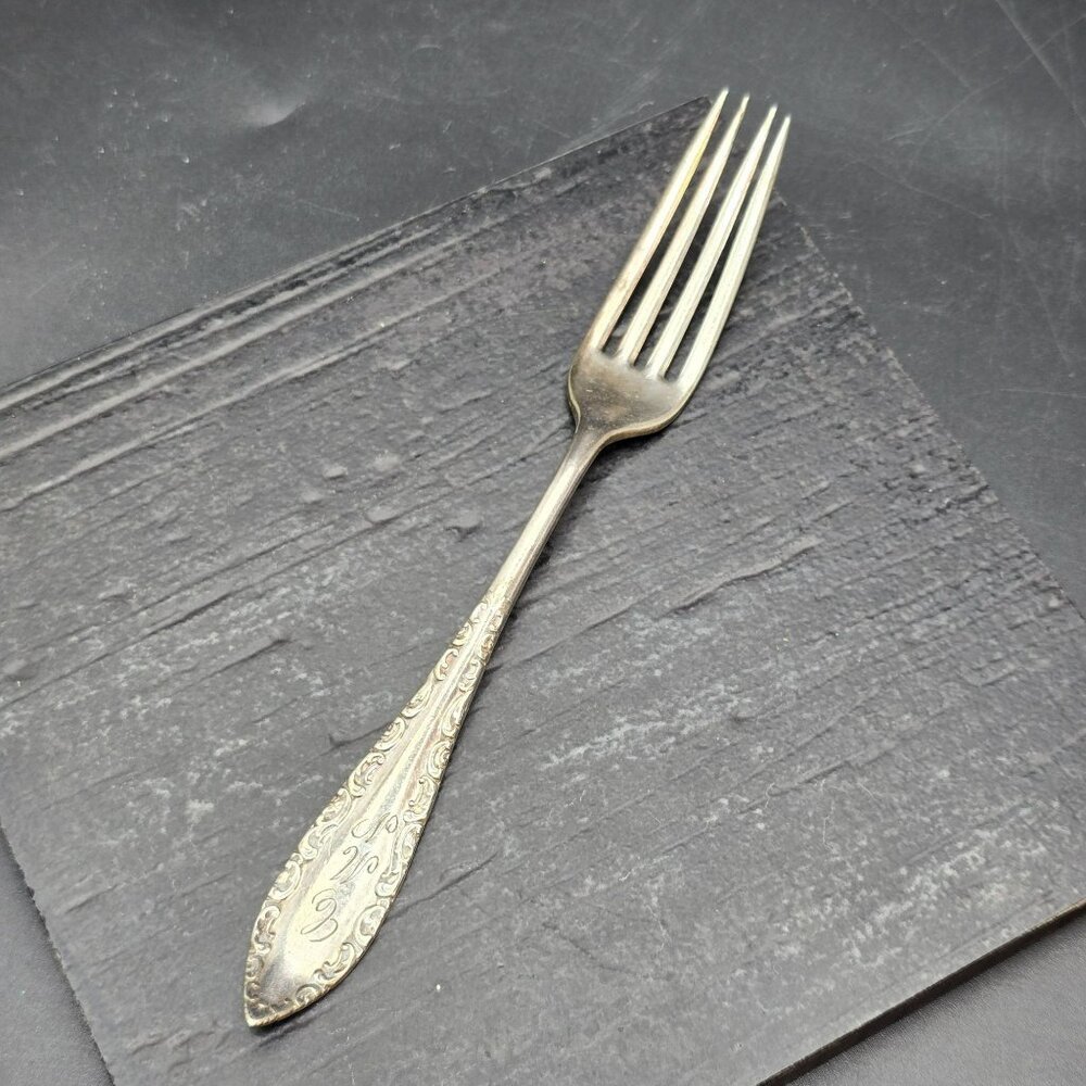 1847 Rogers Bros A1 Vintage Ornate Silver-Plated Fork Engraved Monogram HS277